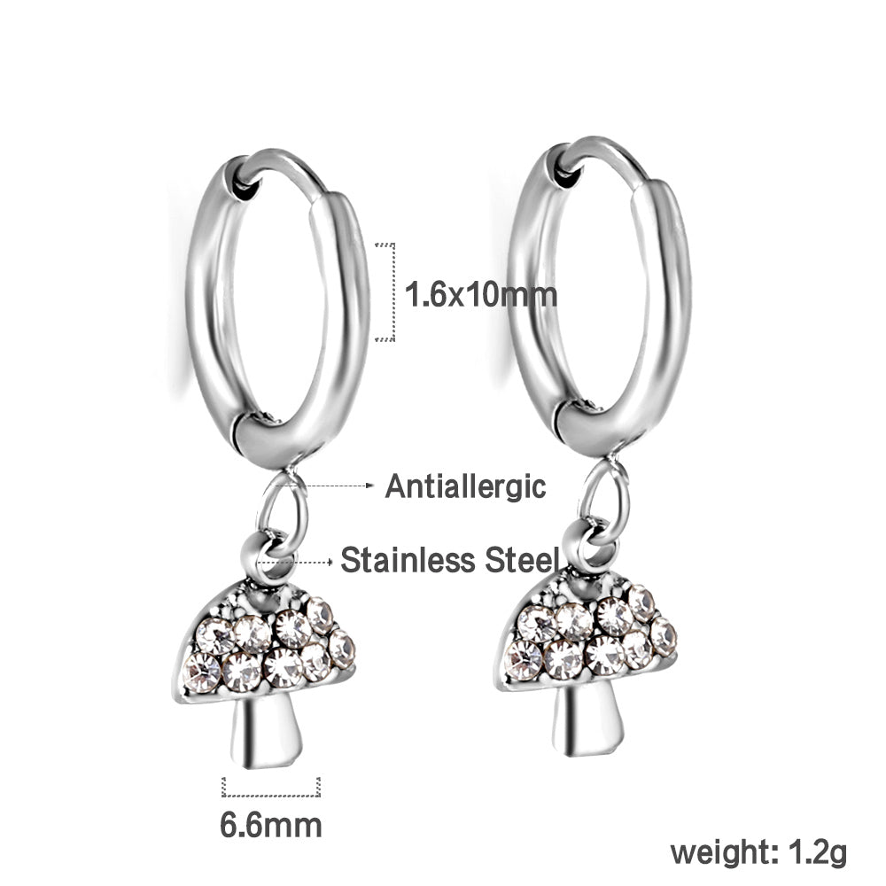 1.6x10mm circle with mushroom white diamond stud earrings asonjewelry